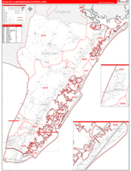 Ocean City Metro Area Wall Map Red Line Style 2026